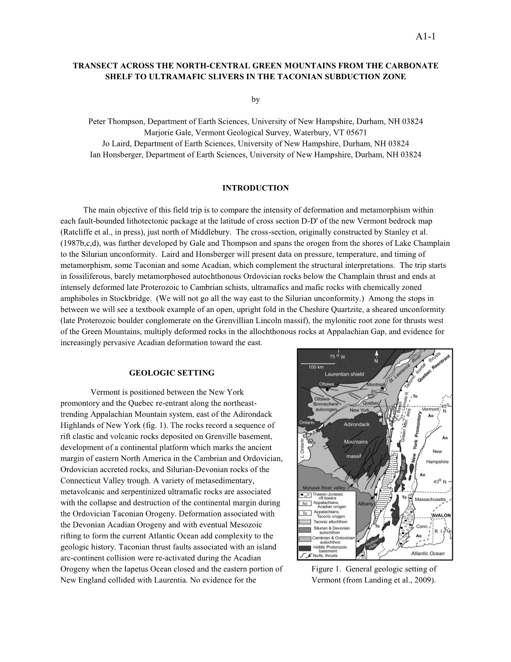 Transect Across the North-Central Green Mountains from the Carbonate Shelf to Ultramafic Slivers in the Taconian Subduction Zone