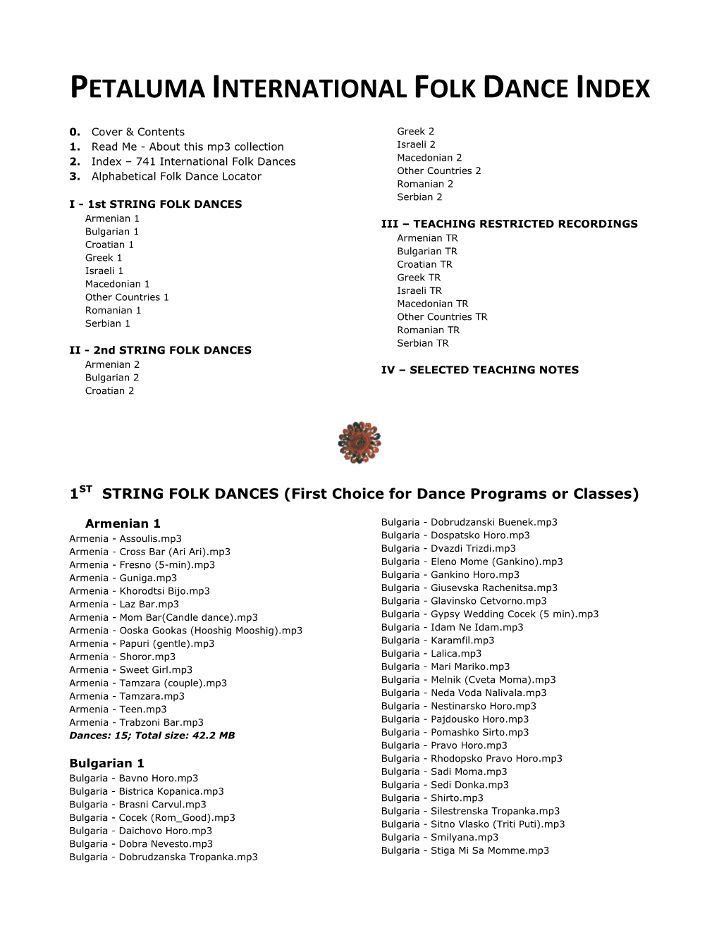 Petaluma International Folk Dance Index