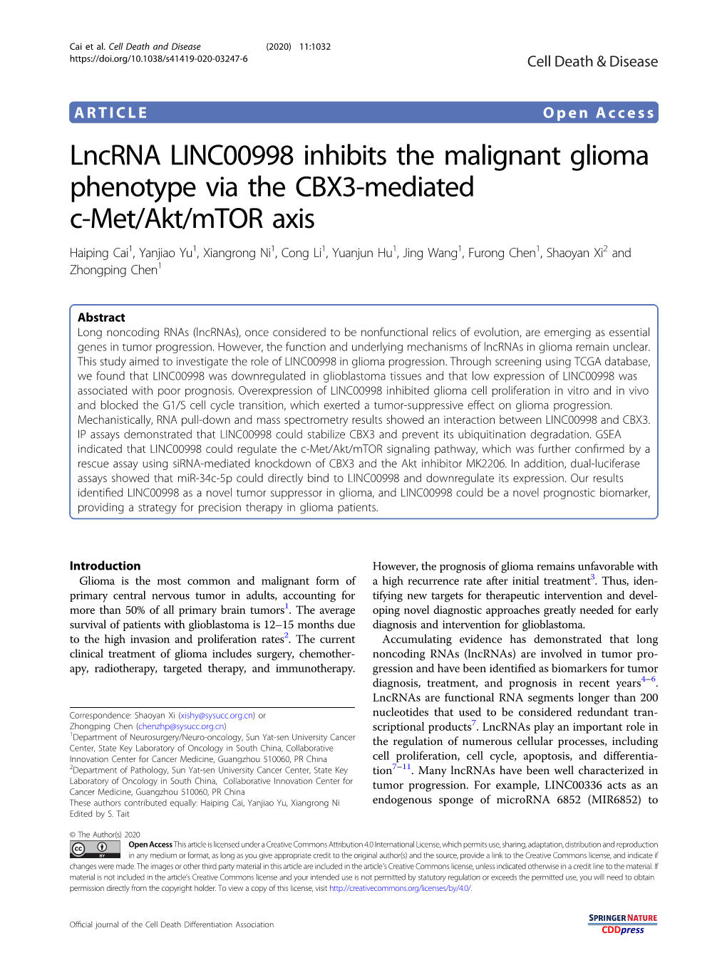 Lncrna LINC00998 Inhibits the Malignant Glioma Phenotype Via The