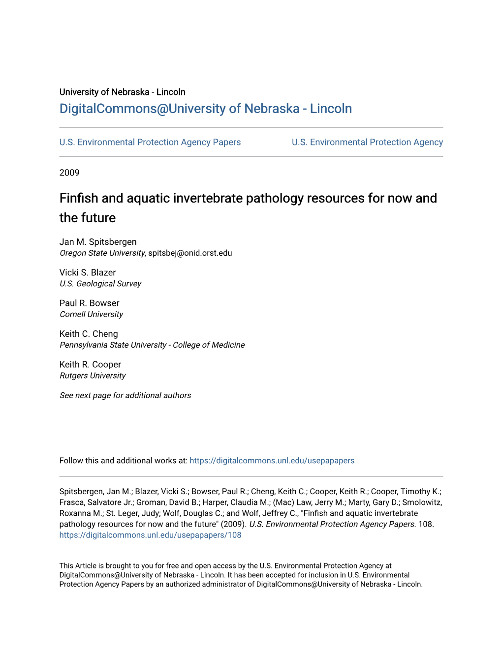 Finfish and Aquatic Invertebrate Pathology Resources for Now and the Future