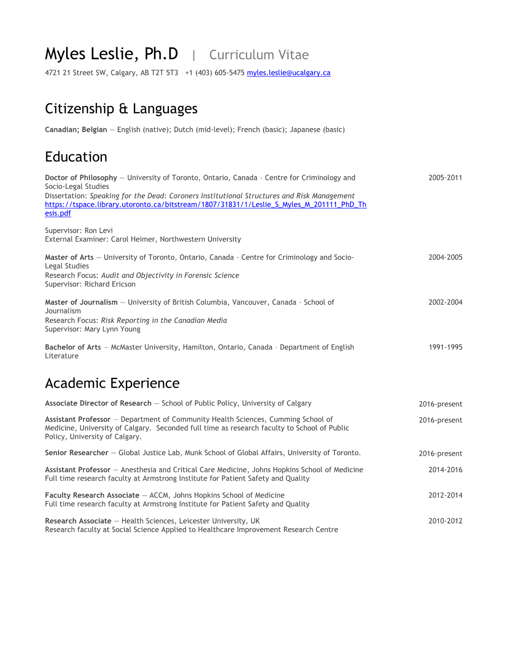 Citizenship & Languages Education Academic Experience