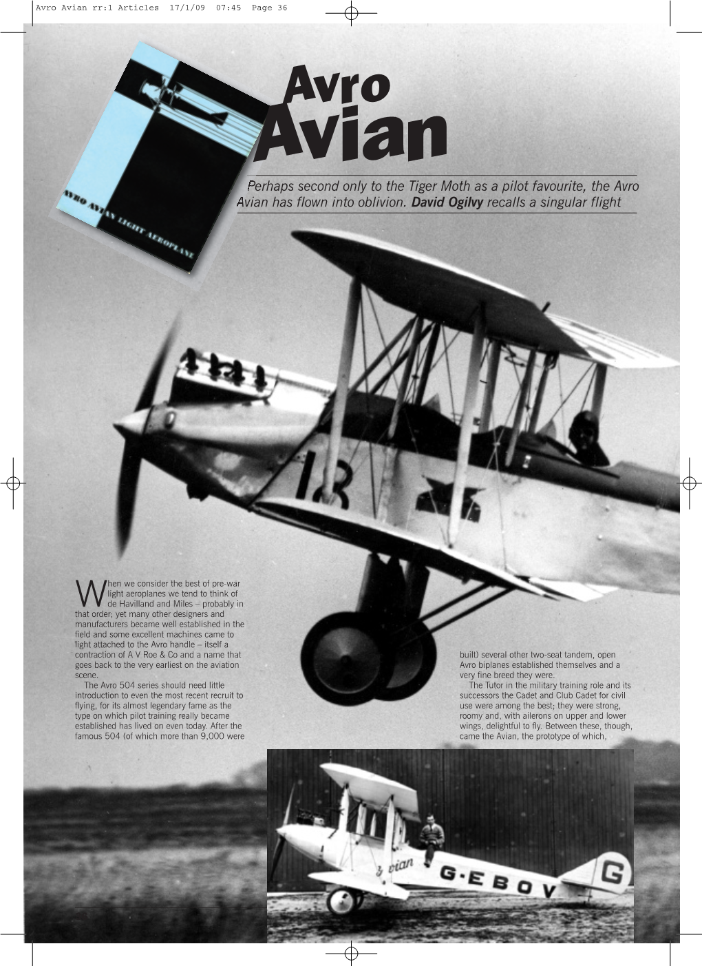 Avro Avian Rr:1 Articles 17/1/09 07:45 Page 36 Avro Avian