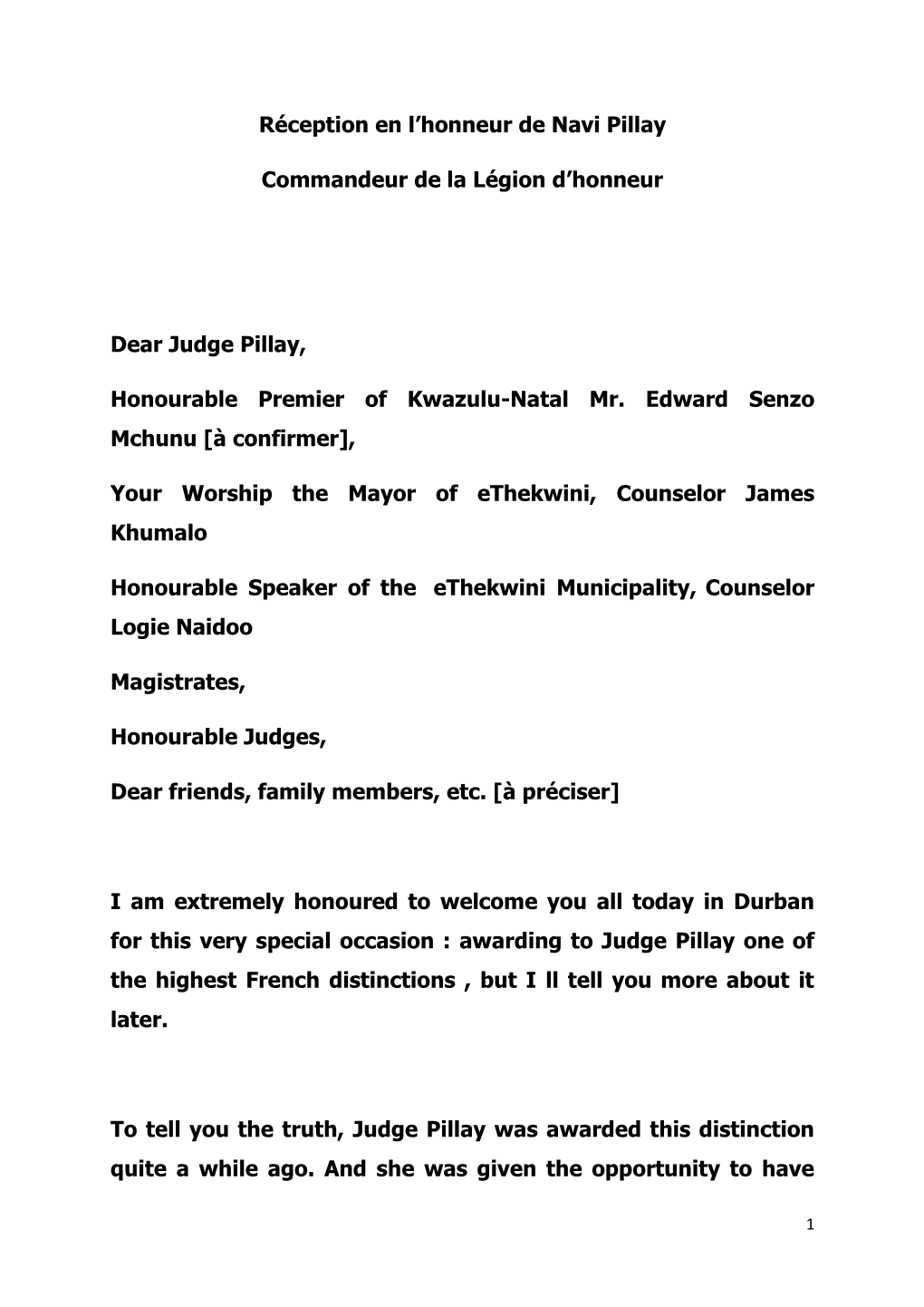 Dear Judge Pillay