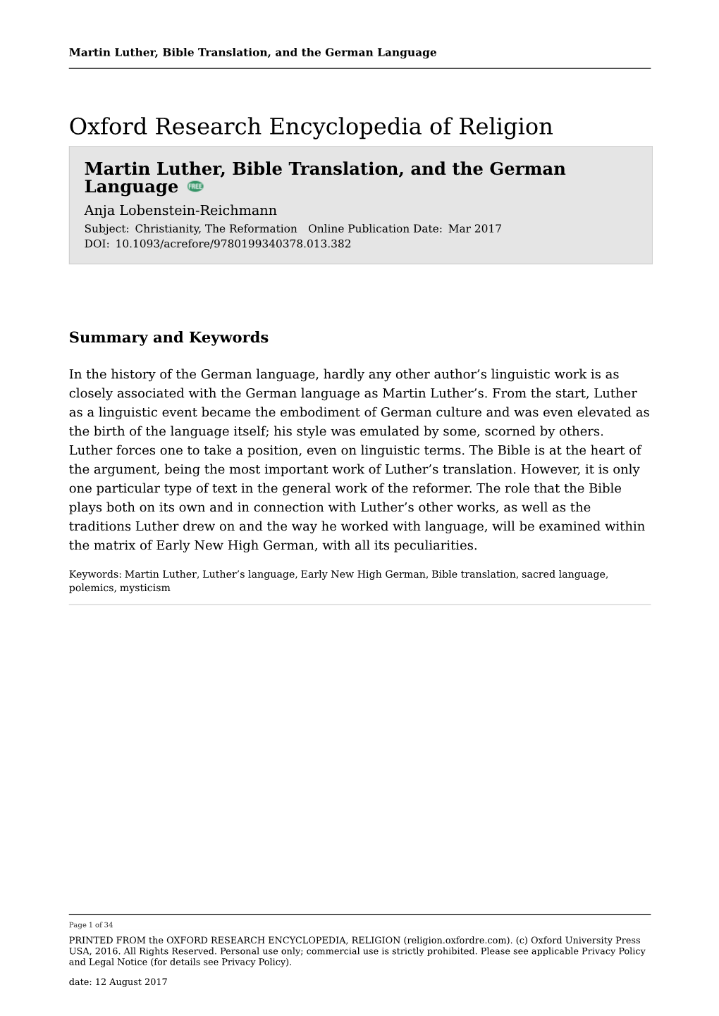 Martin Luther, Bible Translation, and the German Language