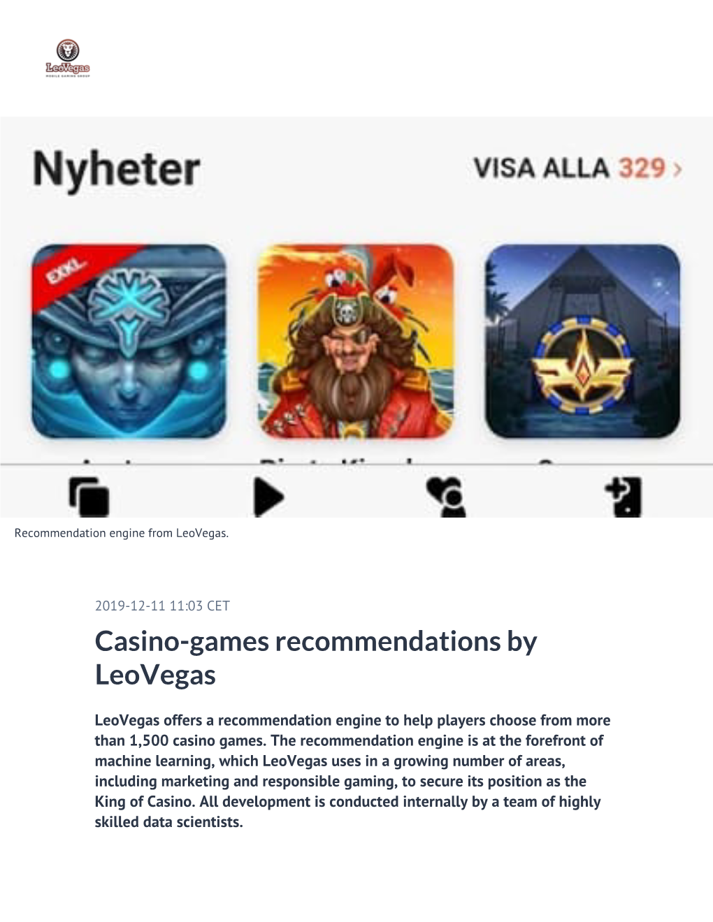 Casino-Games Recommendations by Leovegas