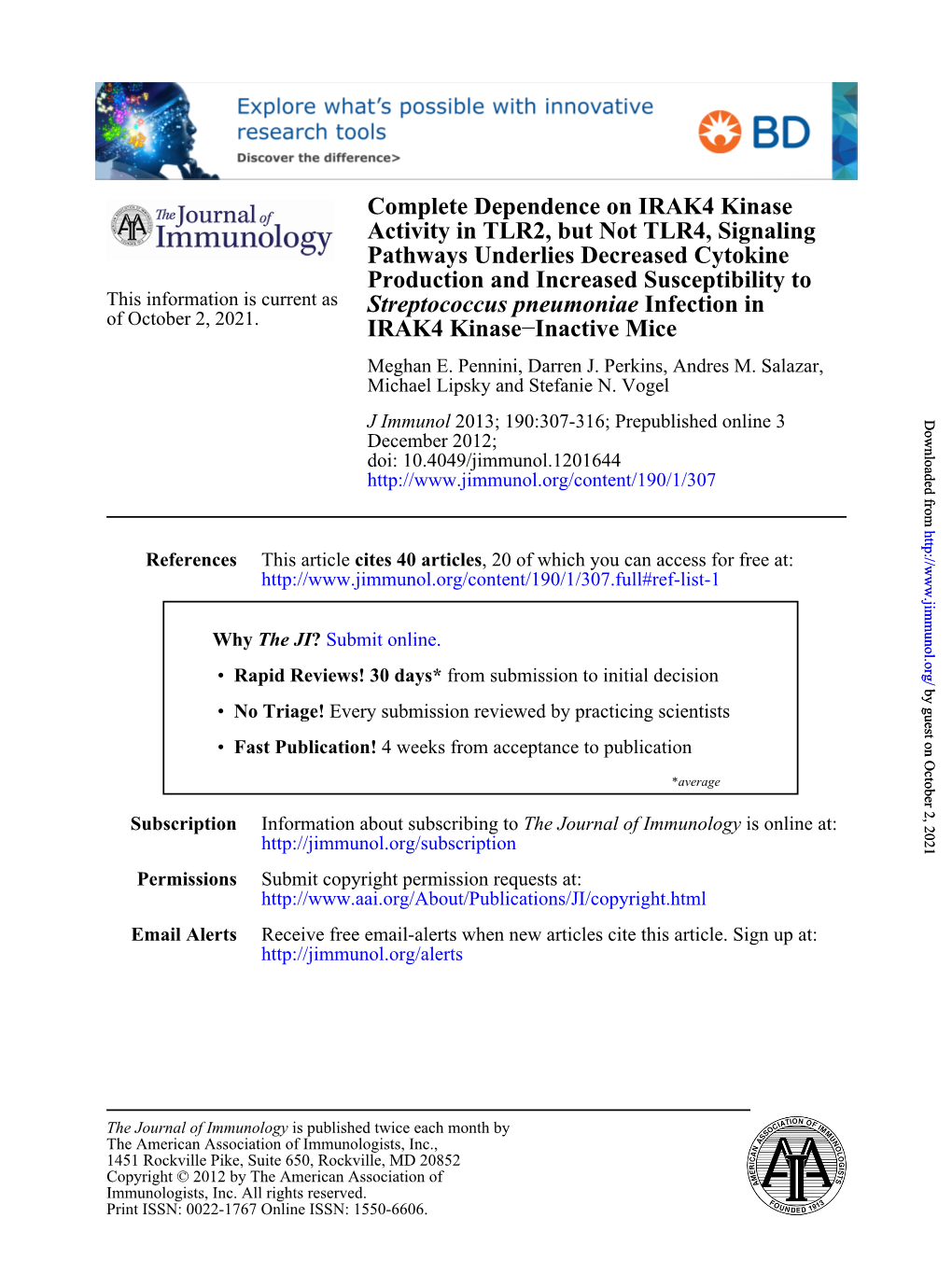 Inactive Mice − IRAK4 Kinase Infection in Streptococcus