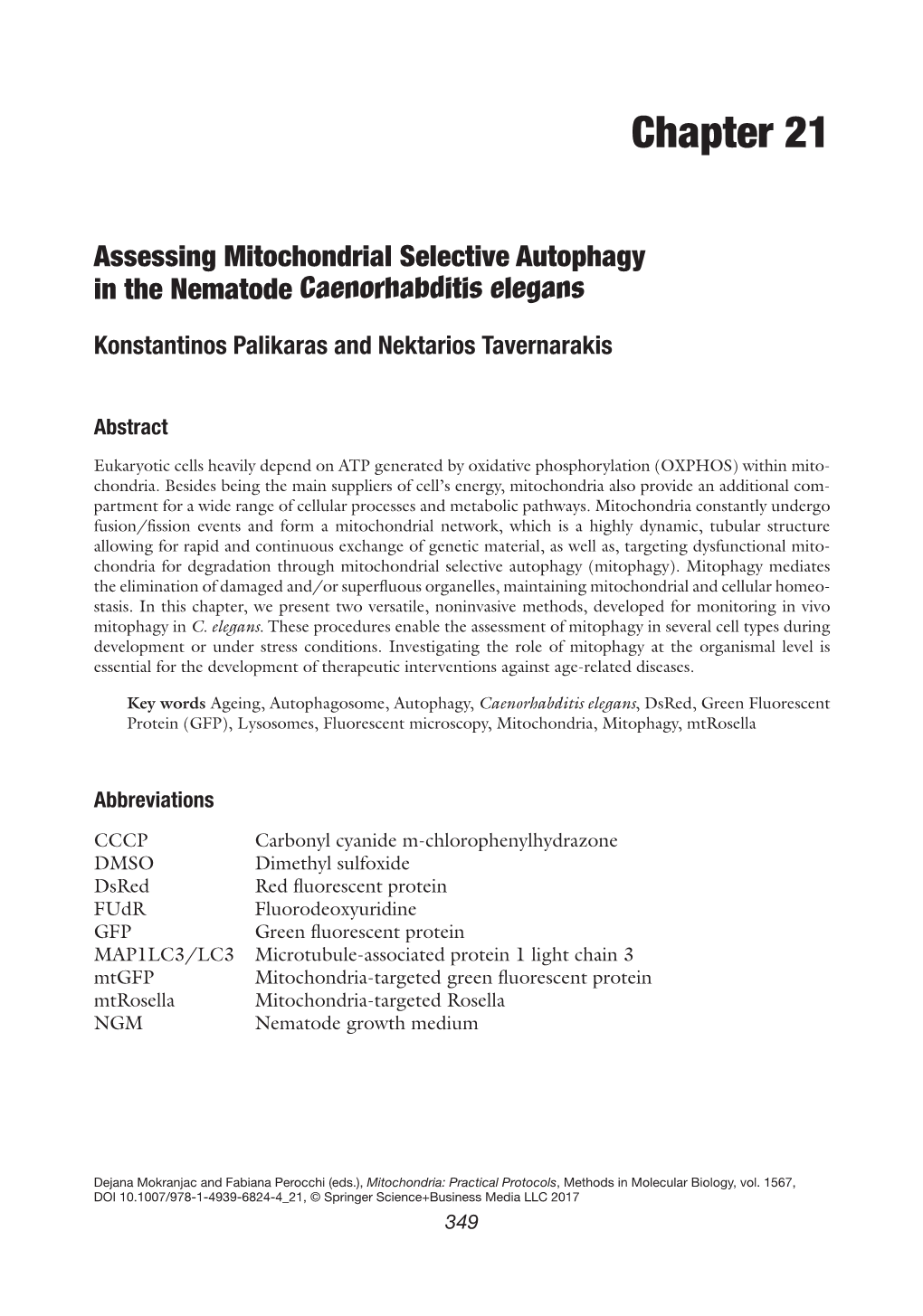 Assessing Mitochondrial Selective Autophagy in the Nematode Caenorhabditis Elegans