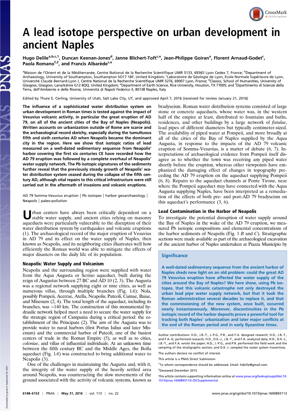 A Lead Isotope Perspective on Urban Development in Ancient Naples