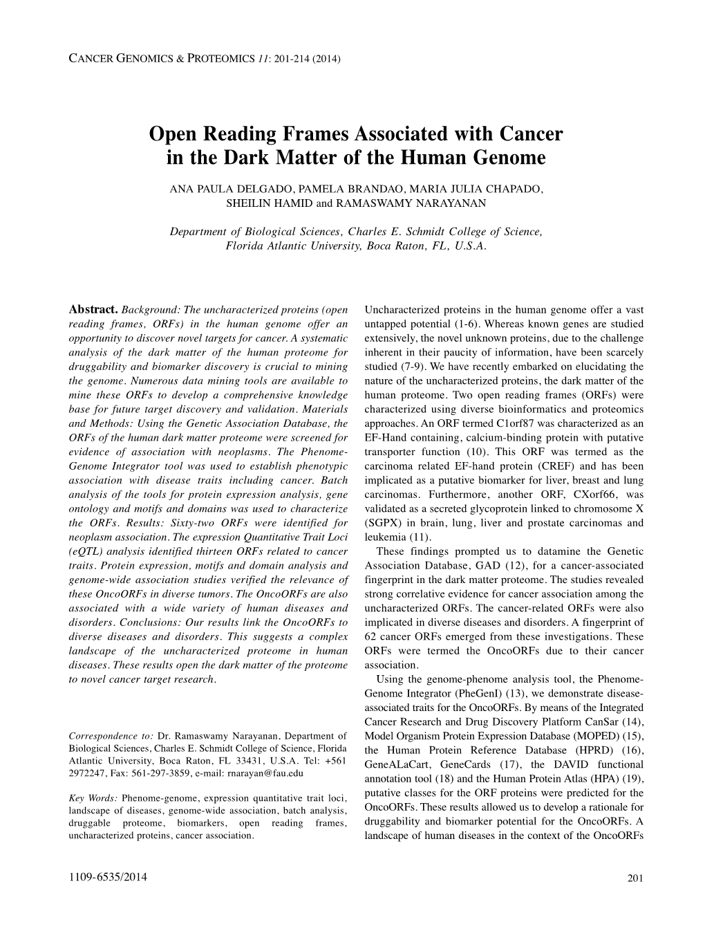 Open Reading Frames Associated with Cancer in the Dark Matter of the Human Genome