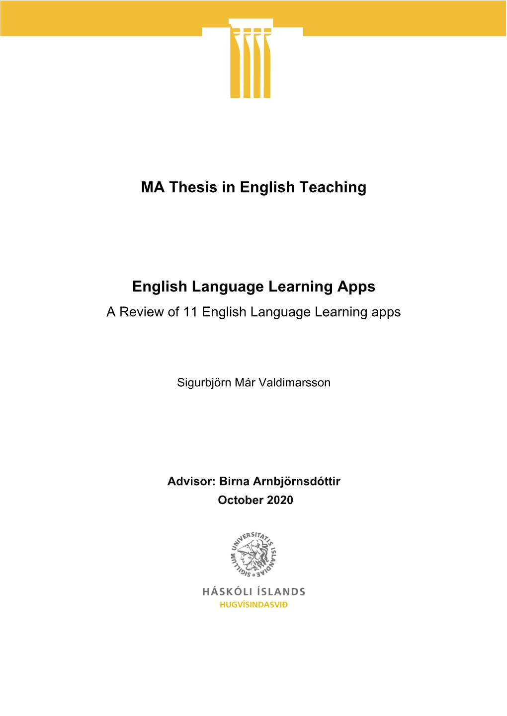 MA Thesis in English Teaching English Language Learning Apps