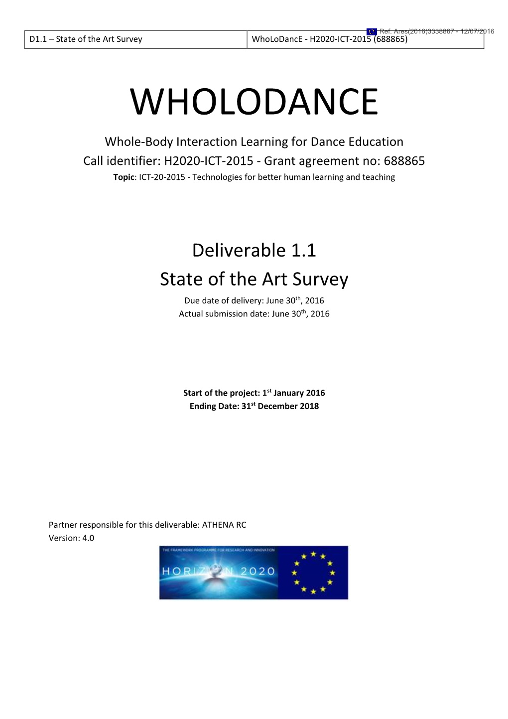 State of the Art Survey Wholodance - H2020-ICT-2015 (688865)