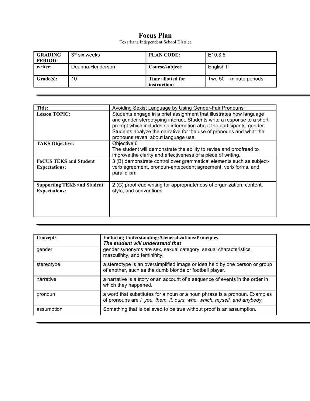 TEKS Lesson Plan/Unit Plan