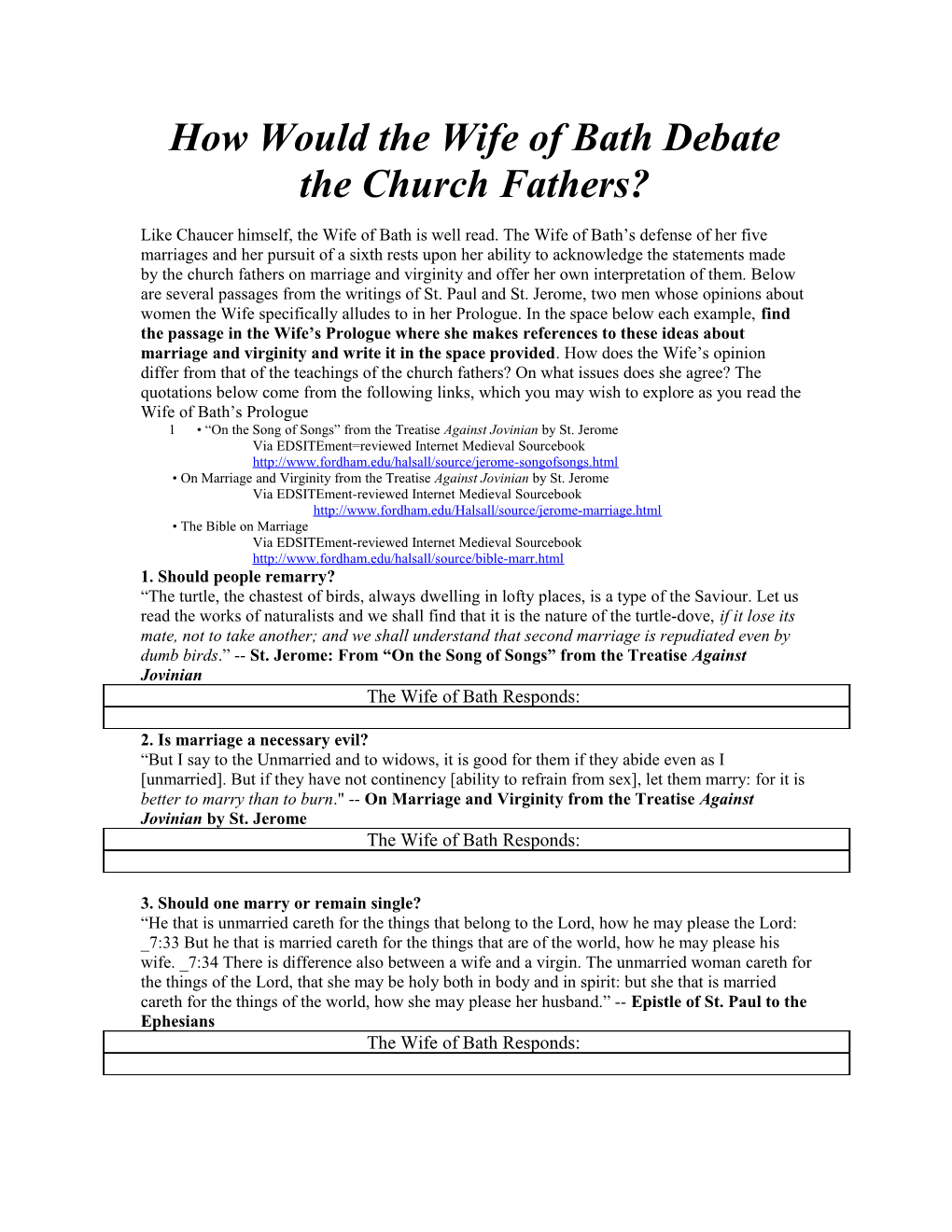 How Would the Wife of Bath Debate the Church Fathers