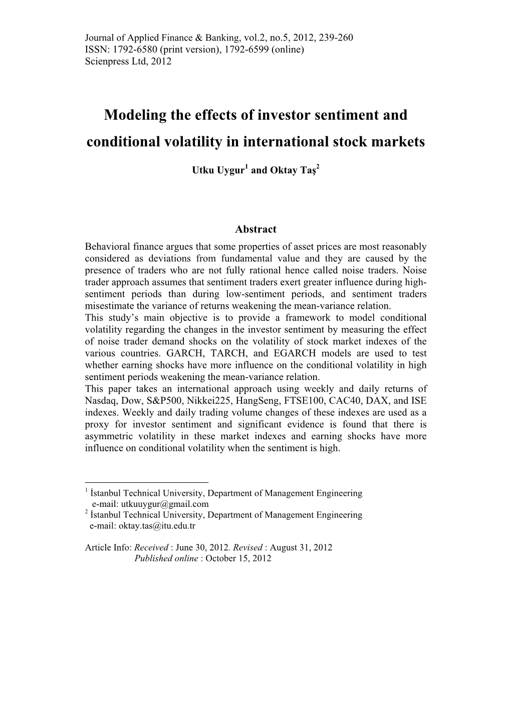 Modeling the Effects of Investor Sentiment and Conditional Volatility in International Stock Markets