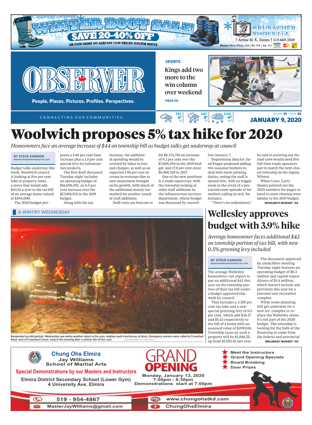 Woolwich Proposes 5% Tax Hike for 2020 Homeowners Face an Average Increase of $44 on Township Bill As Budget Talks Get Underway at Council