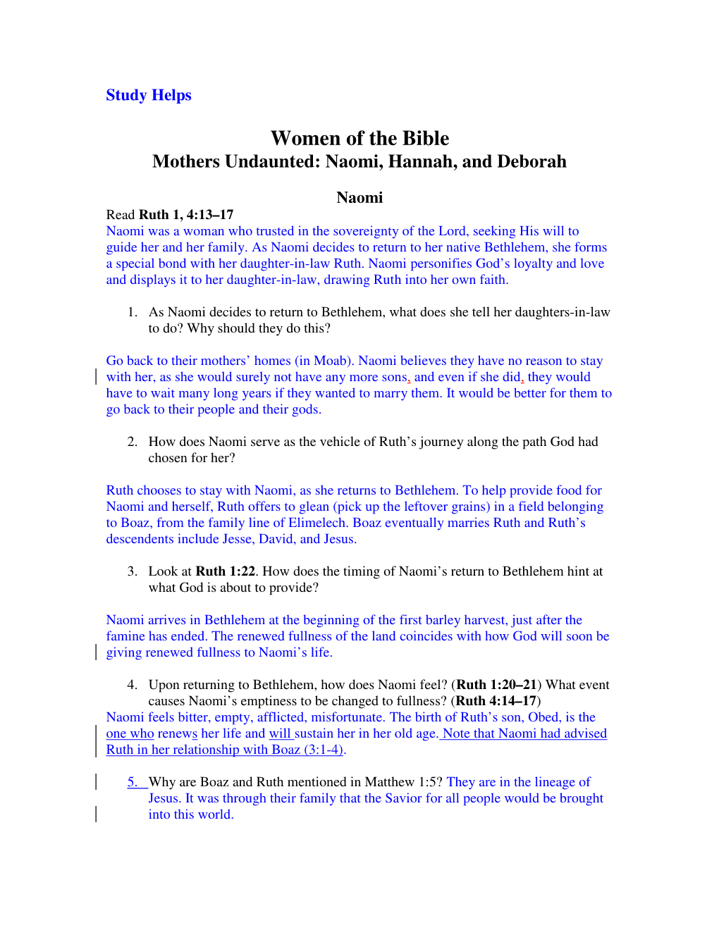 Women of the Bible Mothers Undaunted: Naomi, Hannah, and Deborah