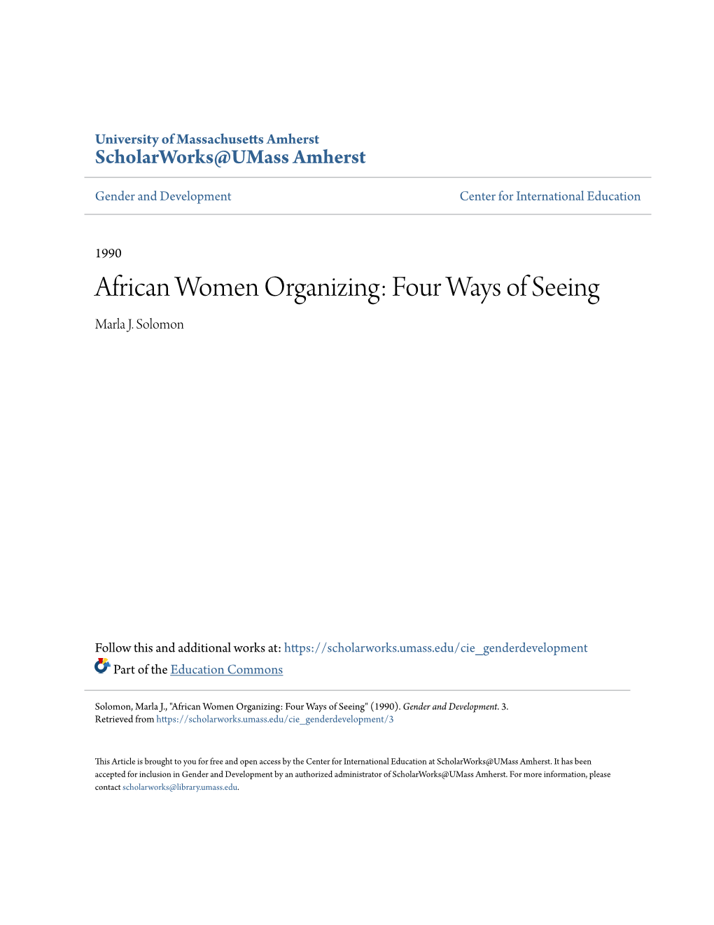 African Women Organizing: Four Ways of Seeing Marla J