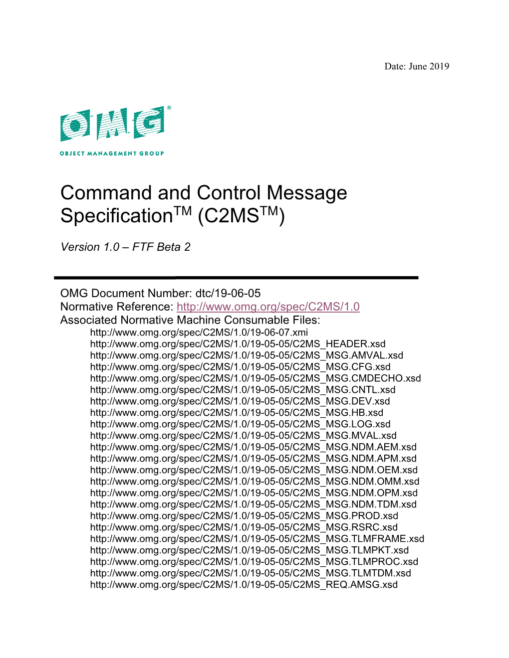 Command and Control Message Specification, V1.0