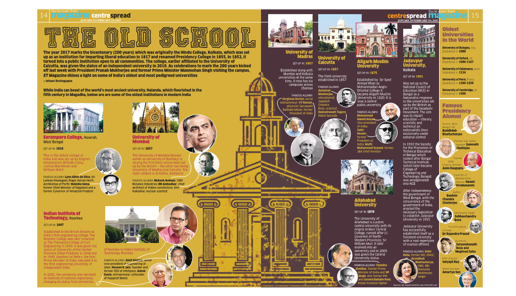 Centrespread Centrespread 15 JANUARY 29-FEBRUARY 04, 2017 JANUARY 29-FEBRUARY 04, 2017 Oldest Universities in the World