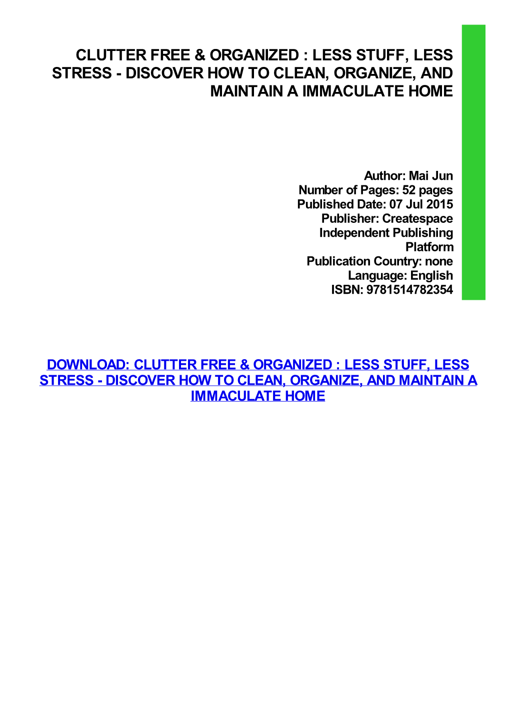 PDF Download Clutter Free & Organized : Less Stuff, Less