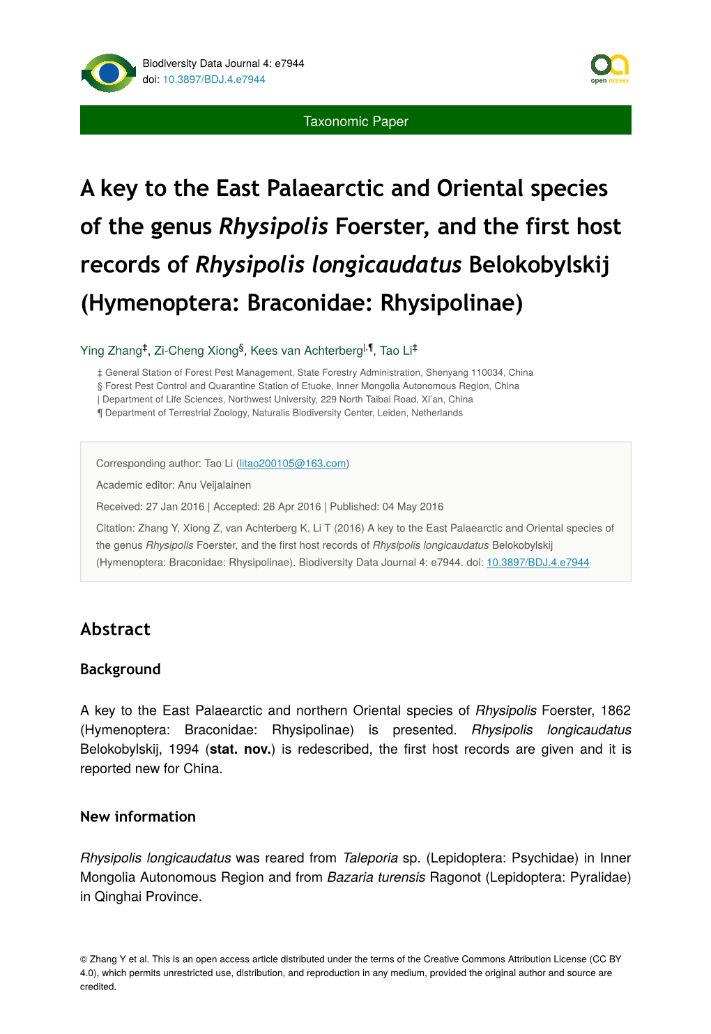 Hymenoptera: Braconidae: Rhysipolinae)