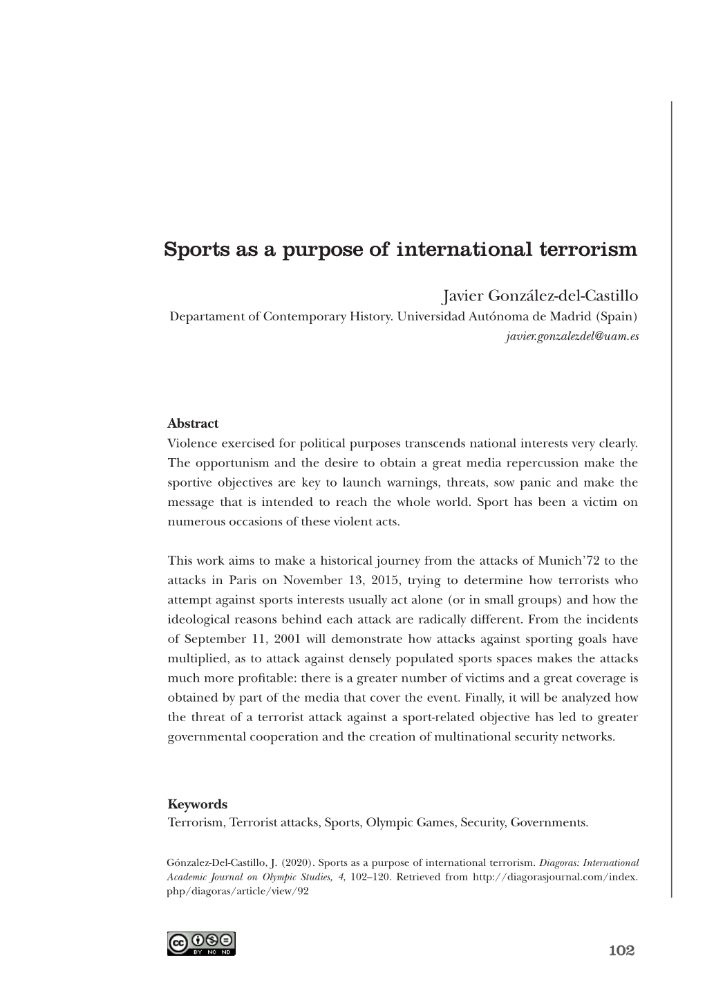 Sports As a Purpose of International Terrorism