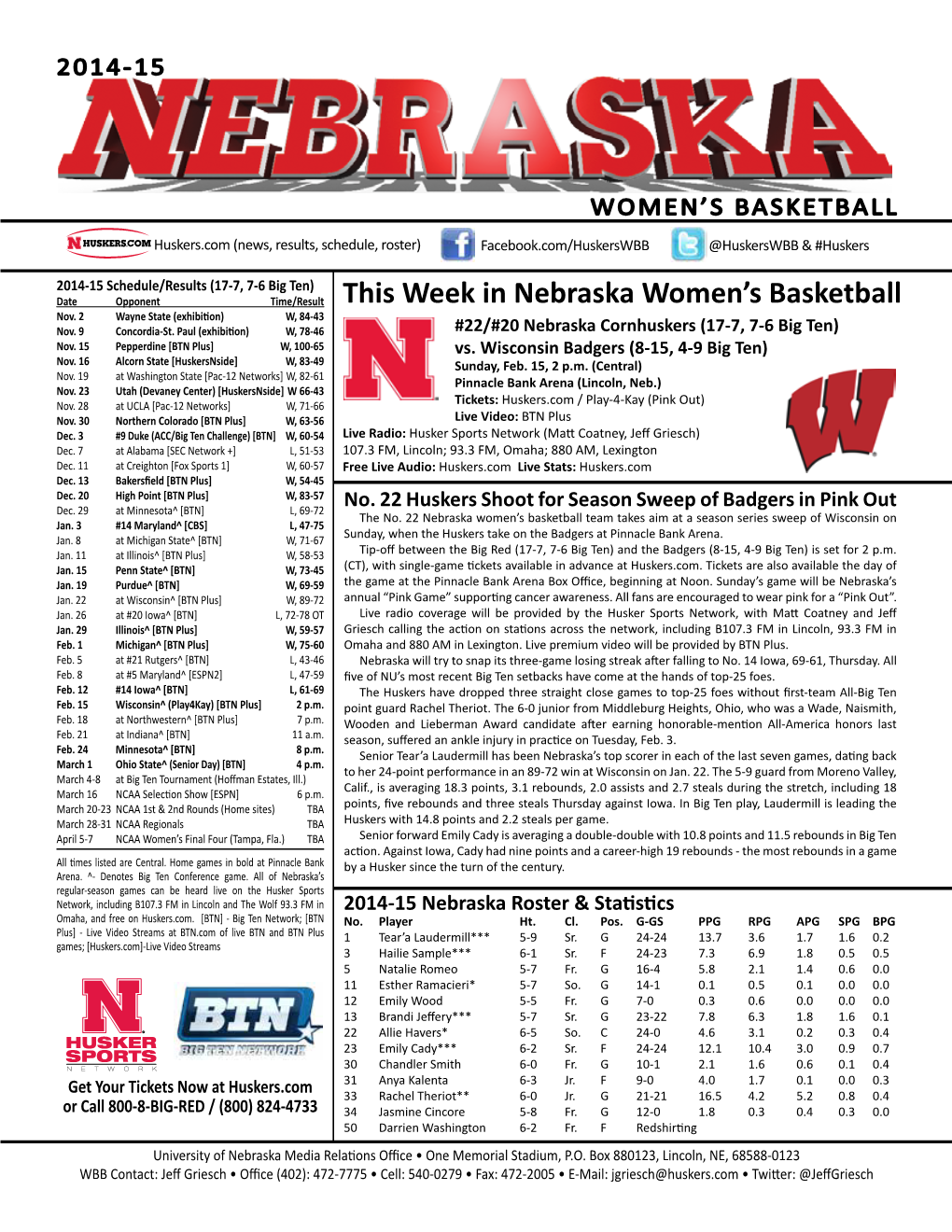 This Week in Nebraska Women's Basketball