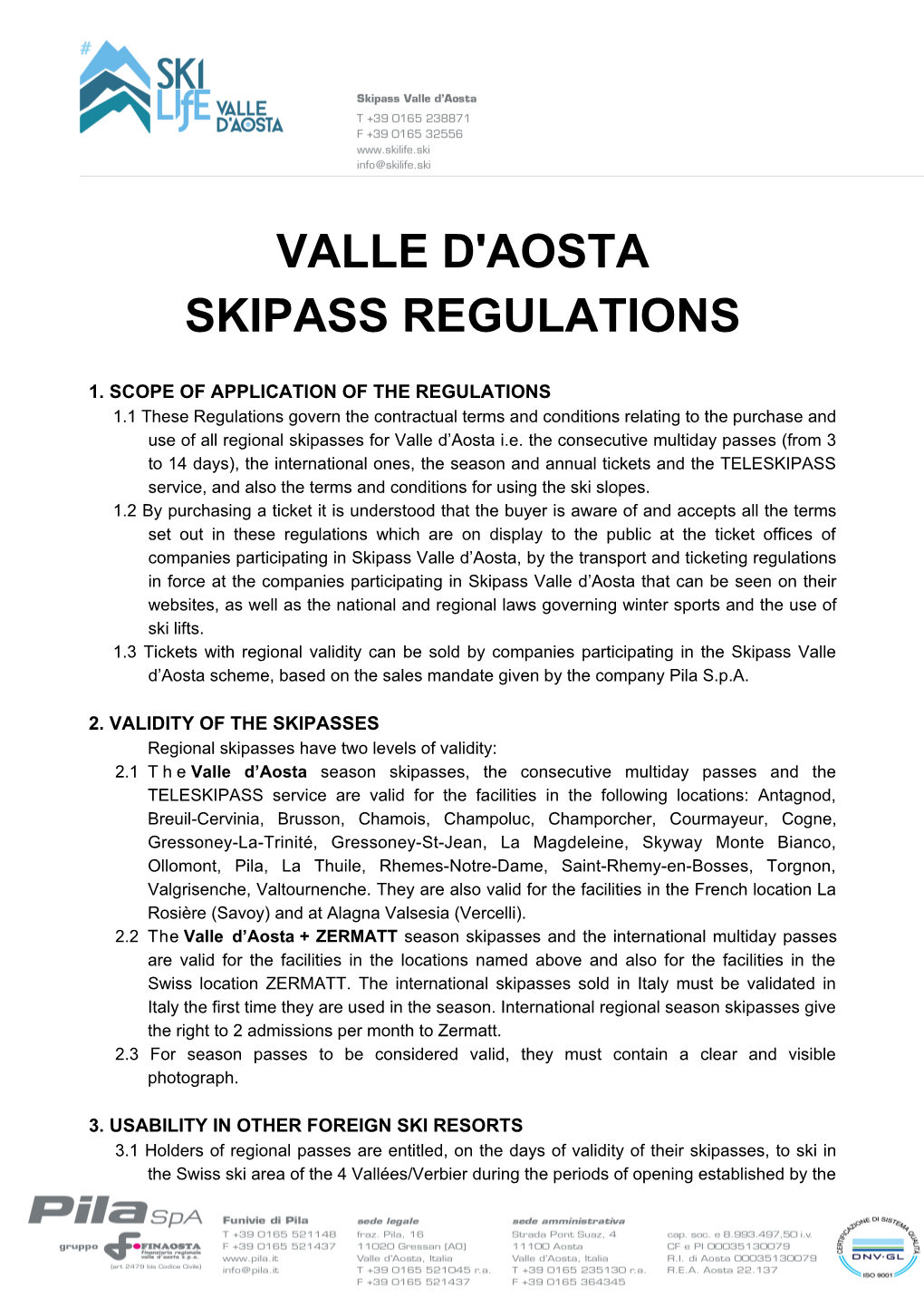 Valle D'aosta Skipass Regulations