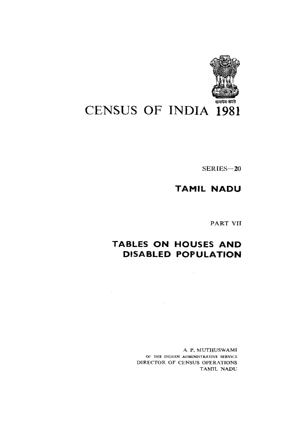 Tables on Houses and Disabled Population, Part VII, Series-20