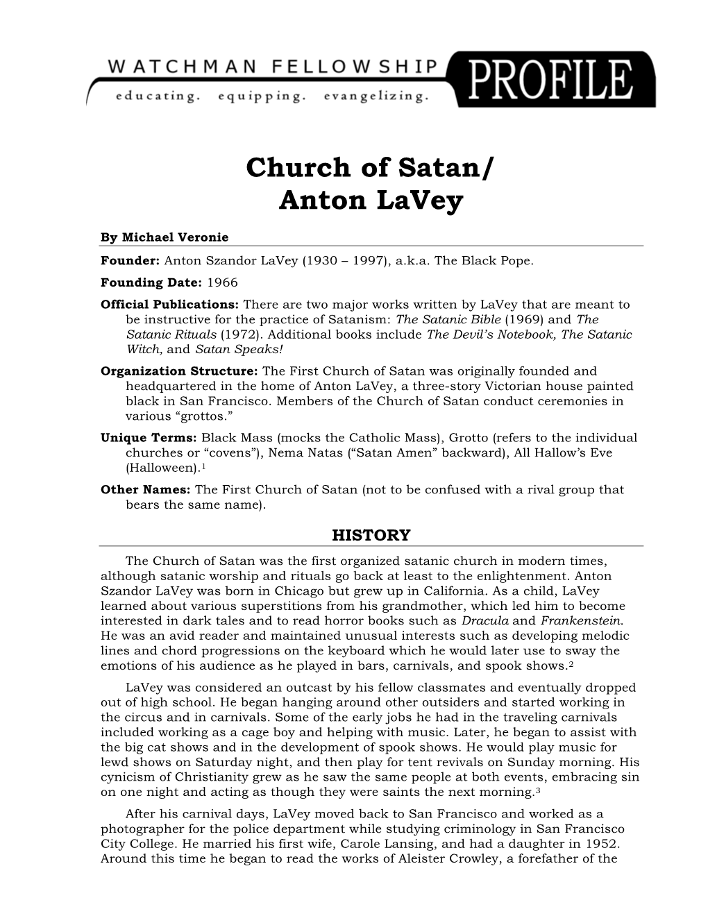 The Church of Satan / Anton Lavey