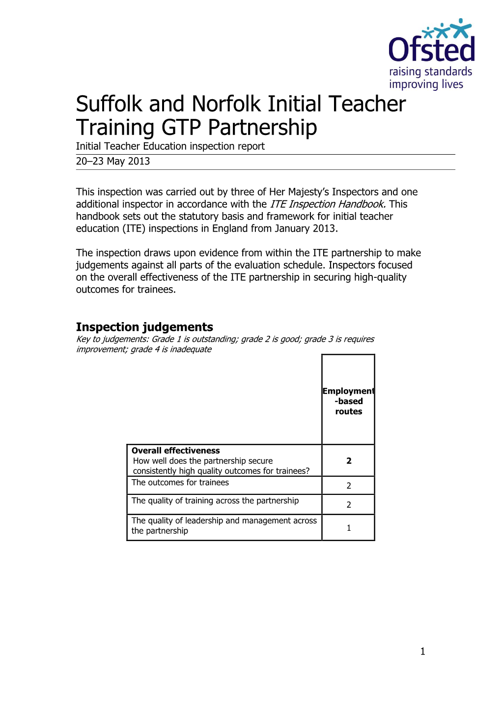 Suffolk and Norfolk Initial Teacher Training GTP Partnership Initial Teacher Education Inspection Report 20–23 May 2013