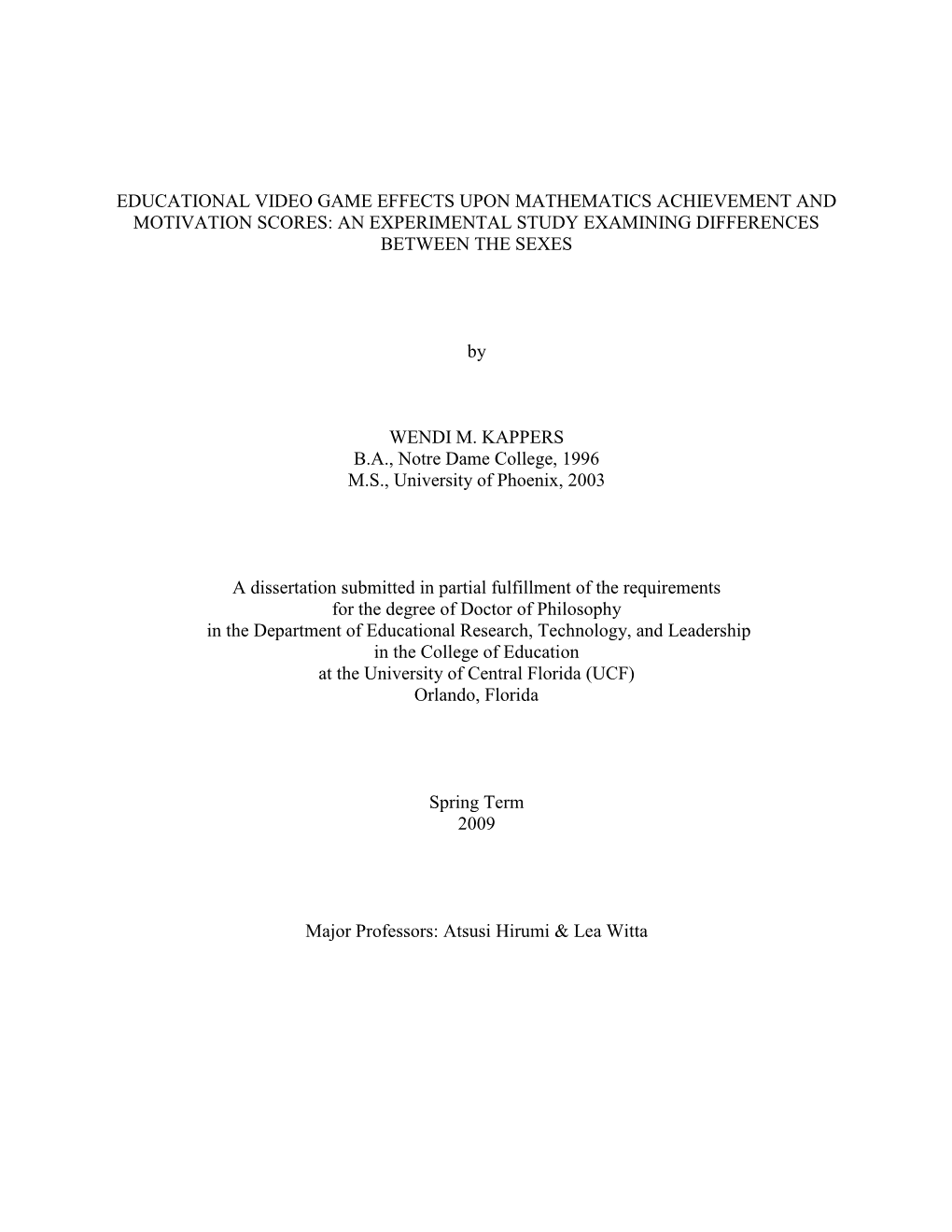 Educational Video Game Effects Upon Mathematics Achievement and Motivation Scores: an Experimental Study Examining Differences Between the Sexes