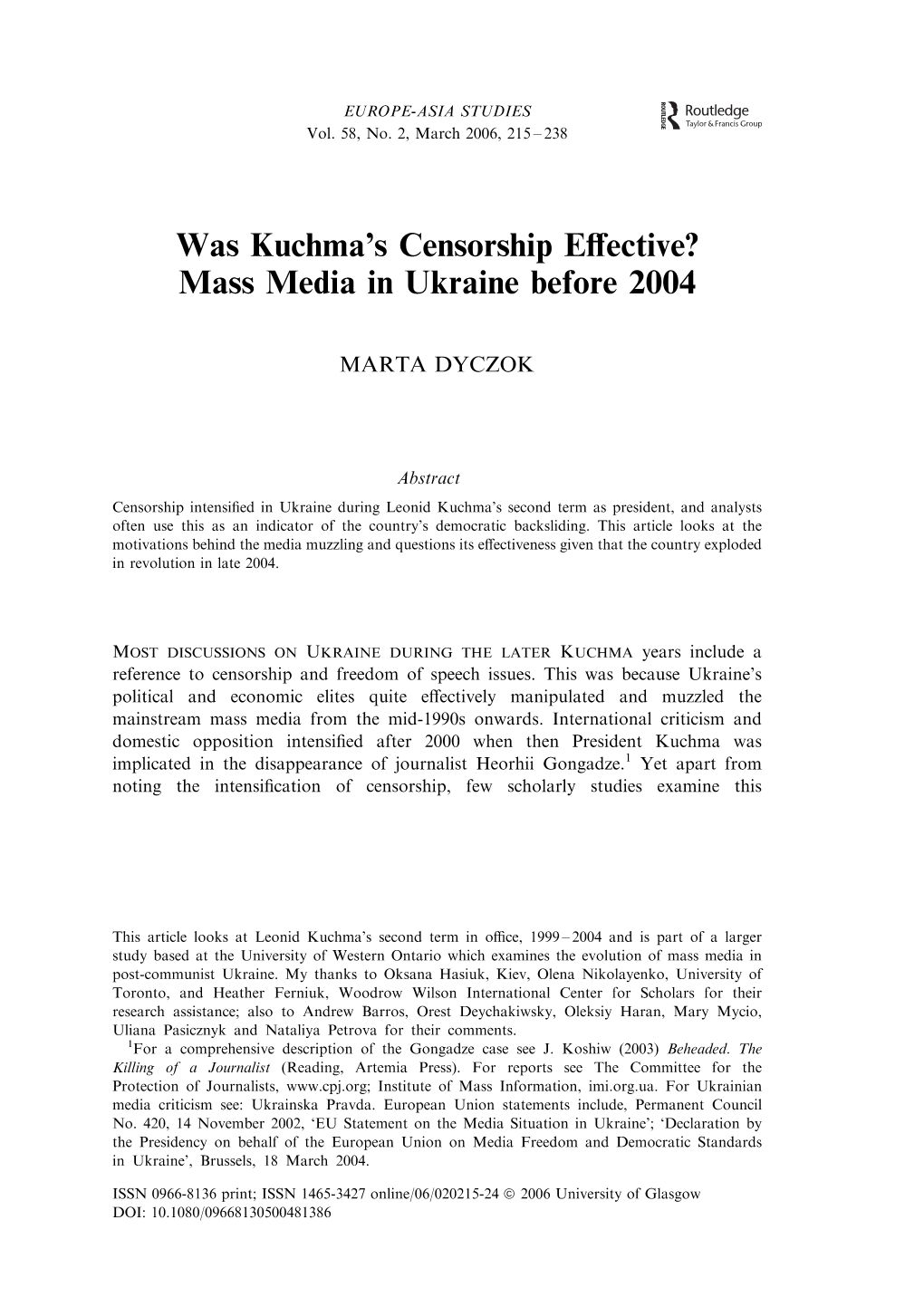 Was Kuchma's Censorship Effective? Mass Media in Ukraine Before 2004