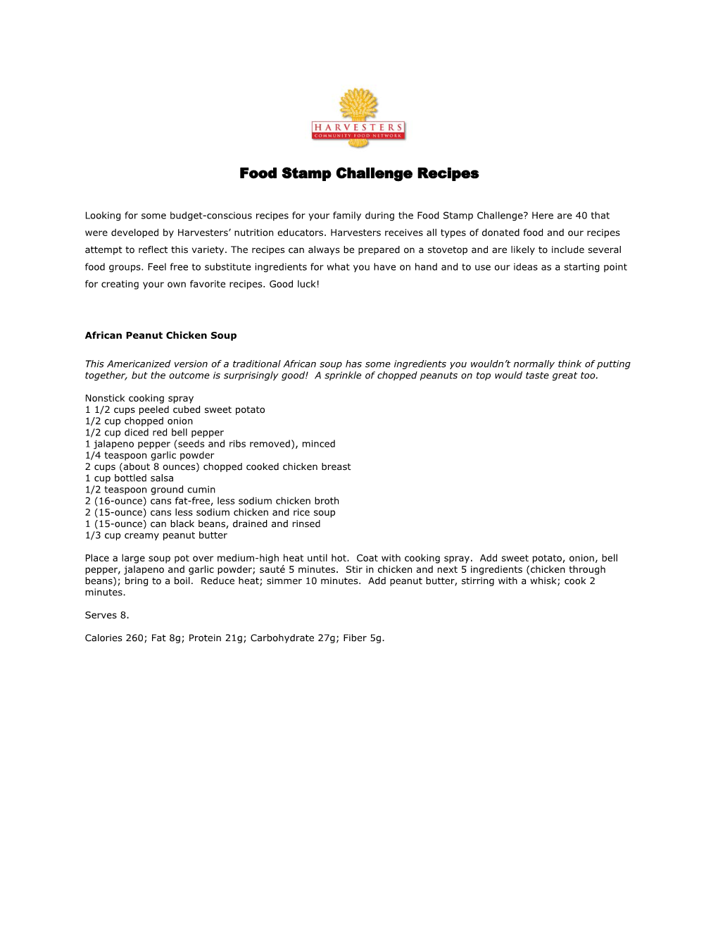 Food Stamp Challenge Recipes