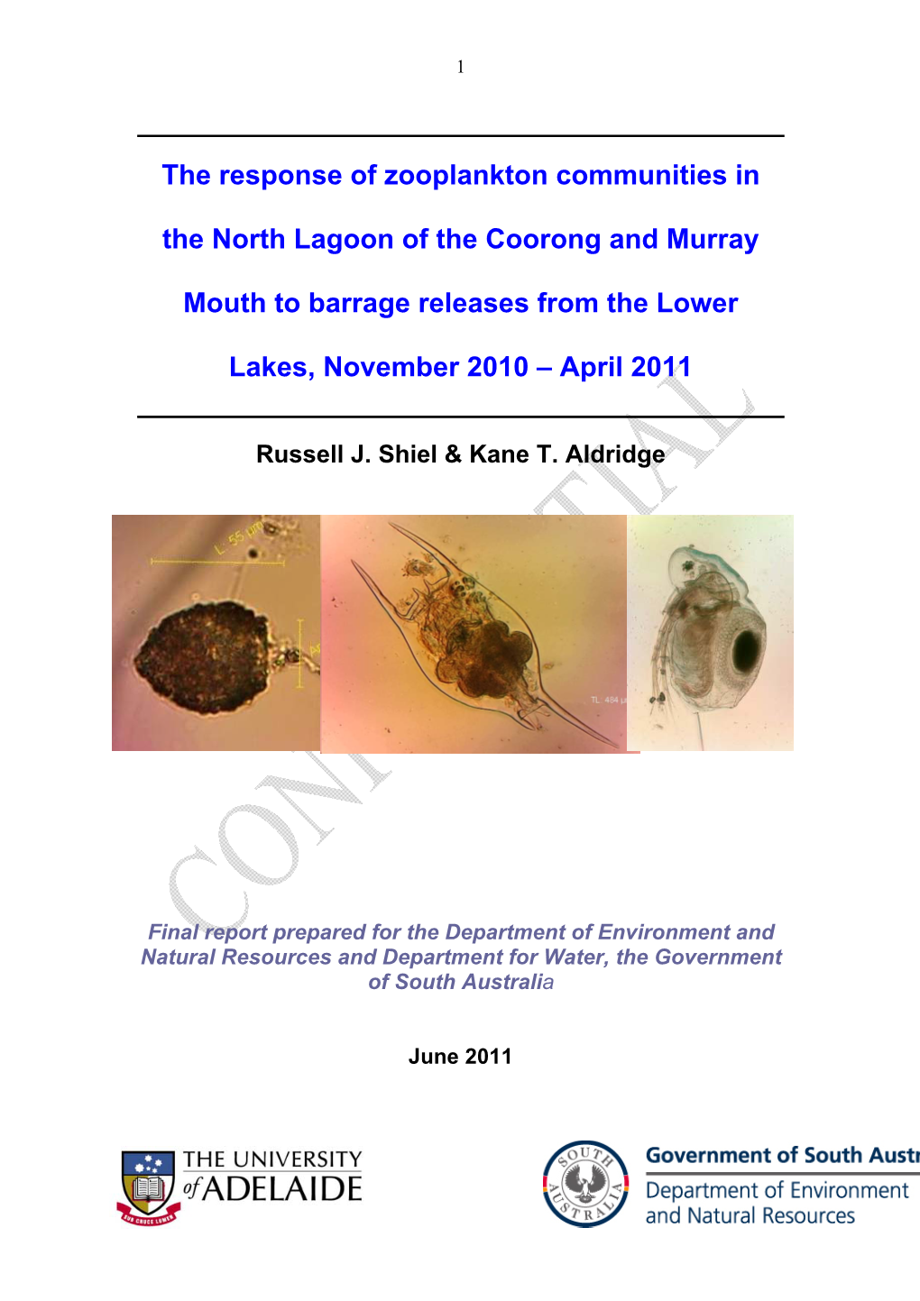 The Response of Zooplankton Communities in the North Lagoon of the Coorong and Murray Mouth to Barrage Releases from the Lower Lakes, November 2010 – January 2011