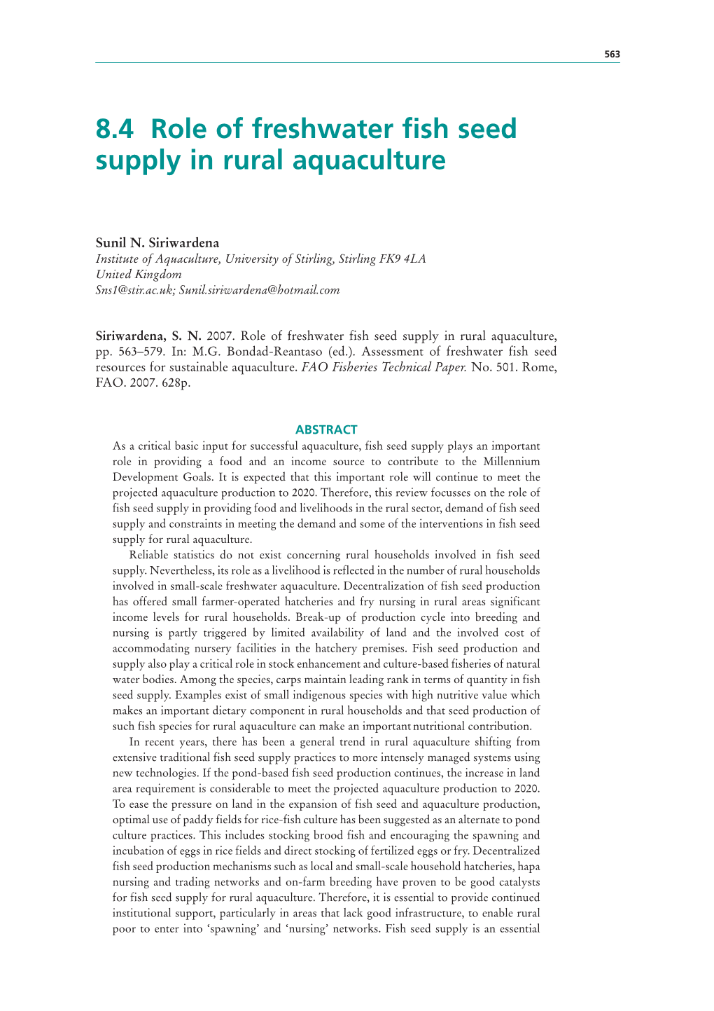 8.4 Role of Freshwater Fish Seed Supply in Rural Aquaculture