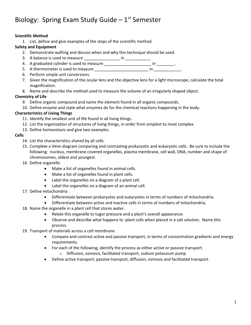 Study Guide For Biology Spring 2011 Exam