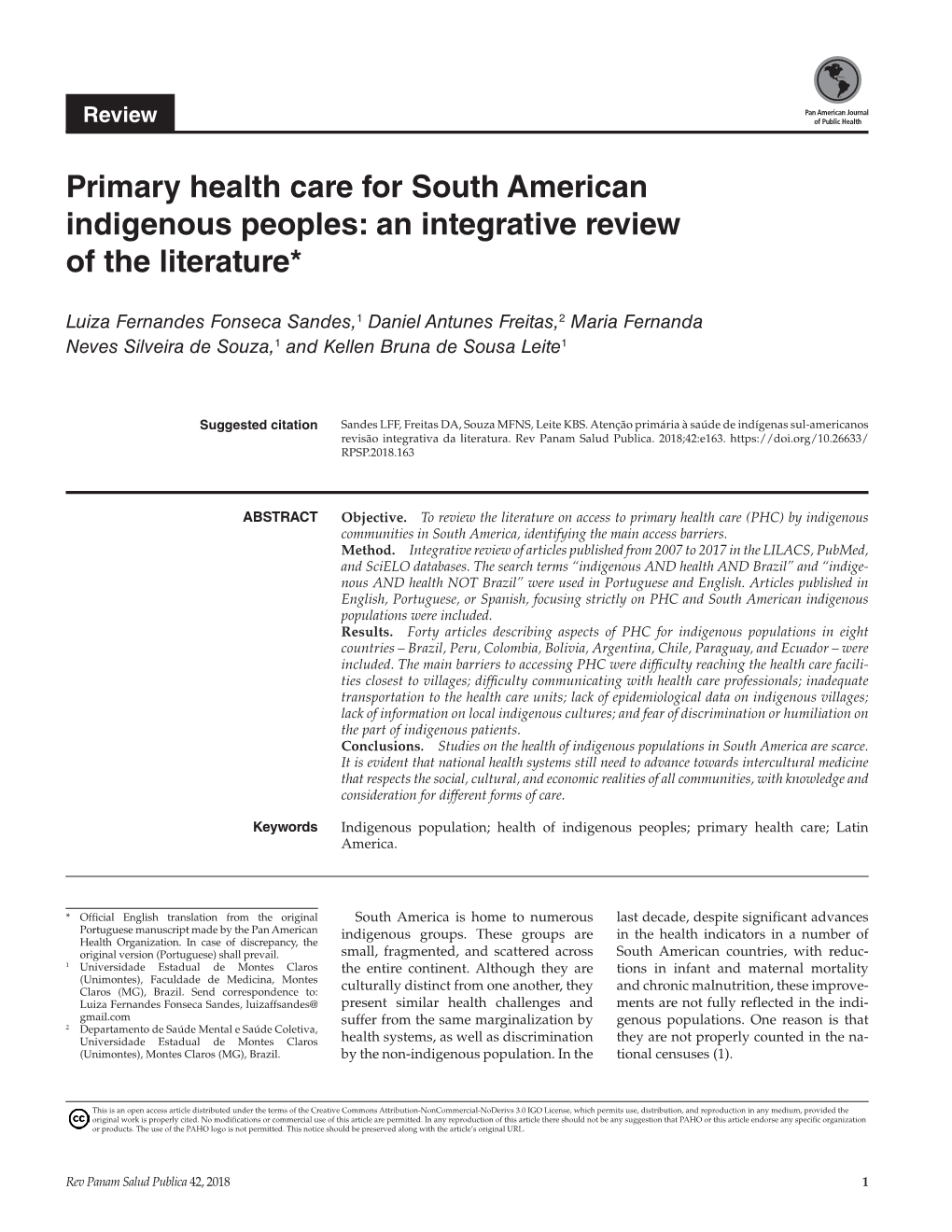Primary Health Care for South American Indigenous Peoples: an Integrative Review of the Literature*