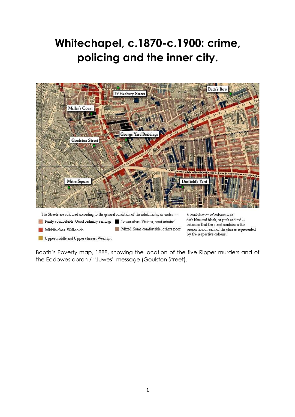 Whitechapel, C.1870-C.1900: Crime, Policing and the Inner City