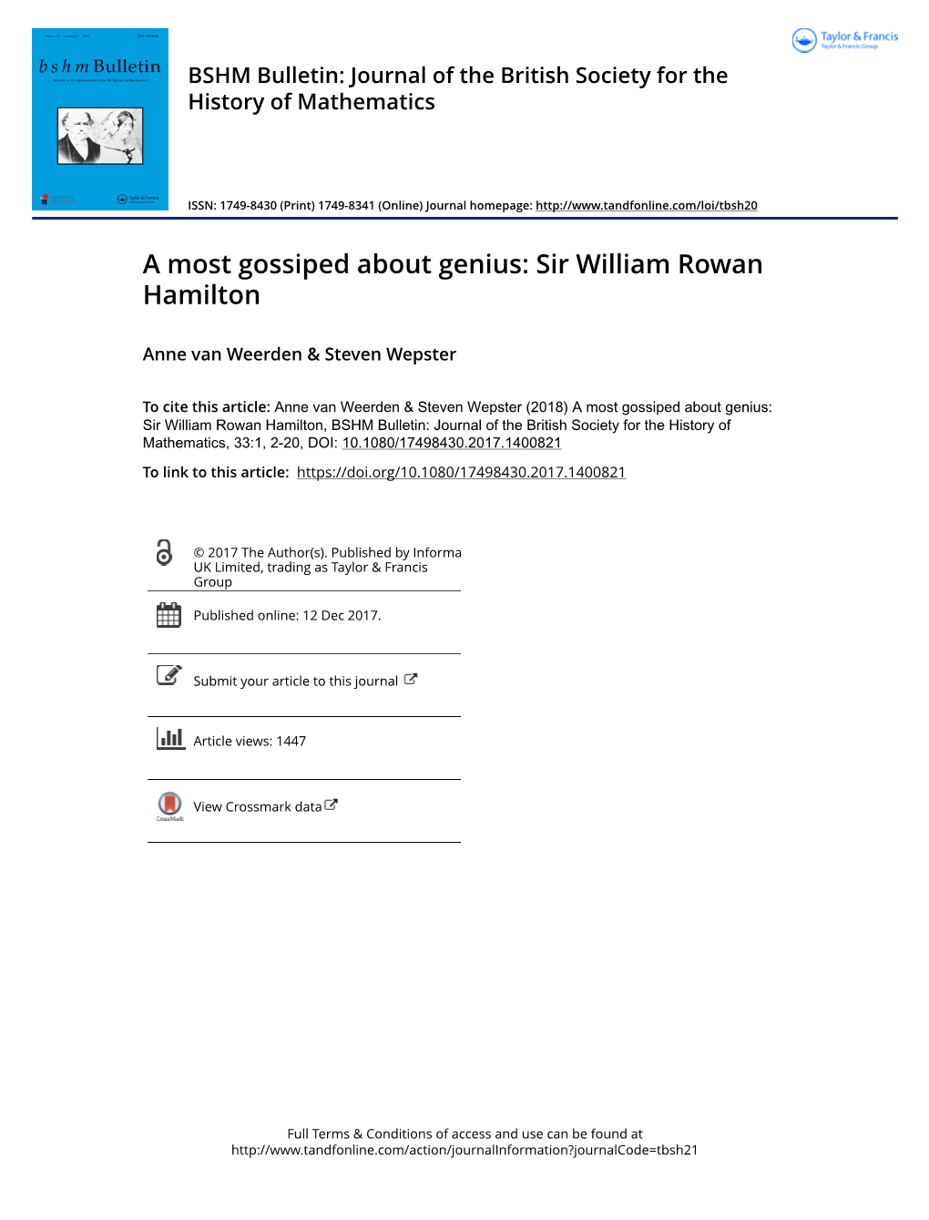 A Most Gossiped About Genius: Sir William Rowan Hamilton