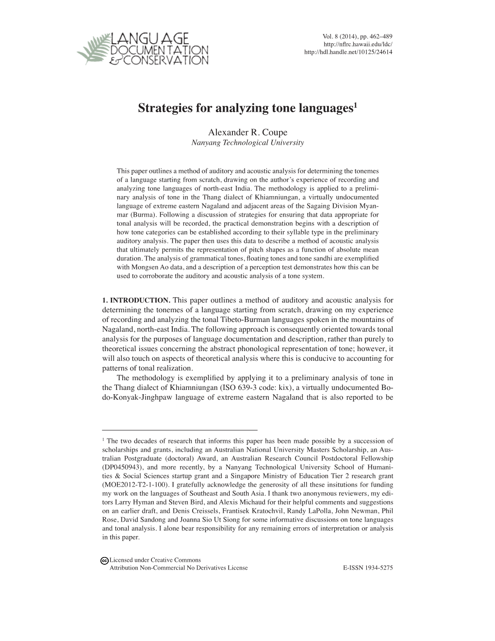 Strategies for Analyzing Tone Languages1