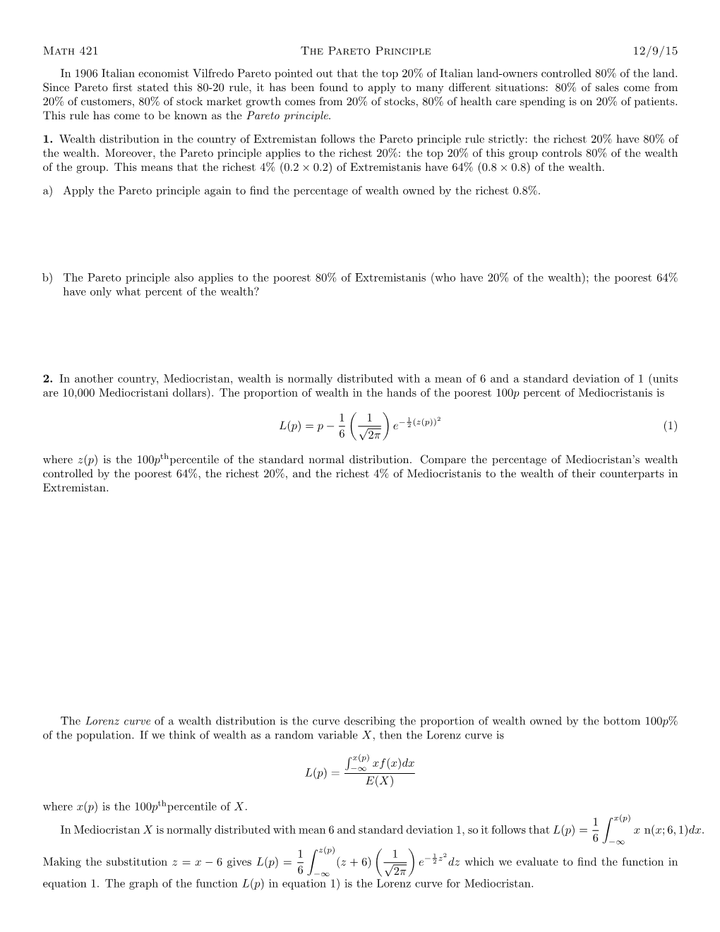 Worksheet on the Pareto Principle