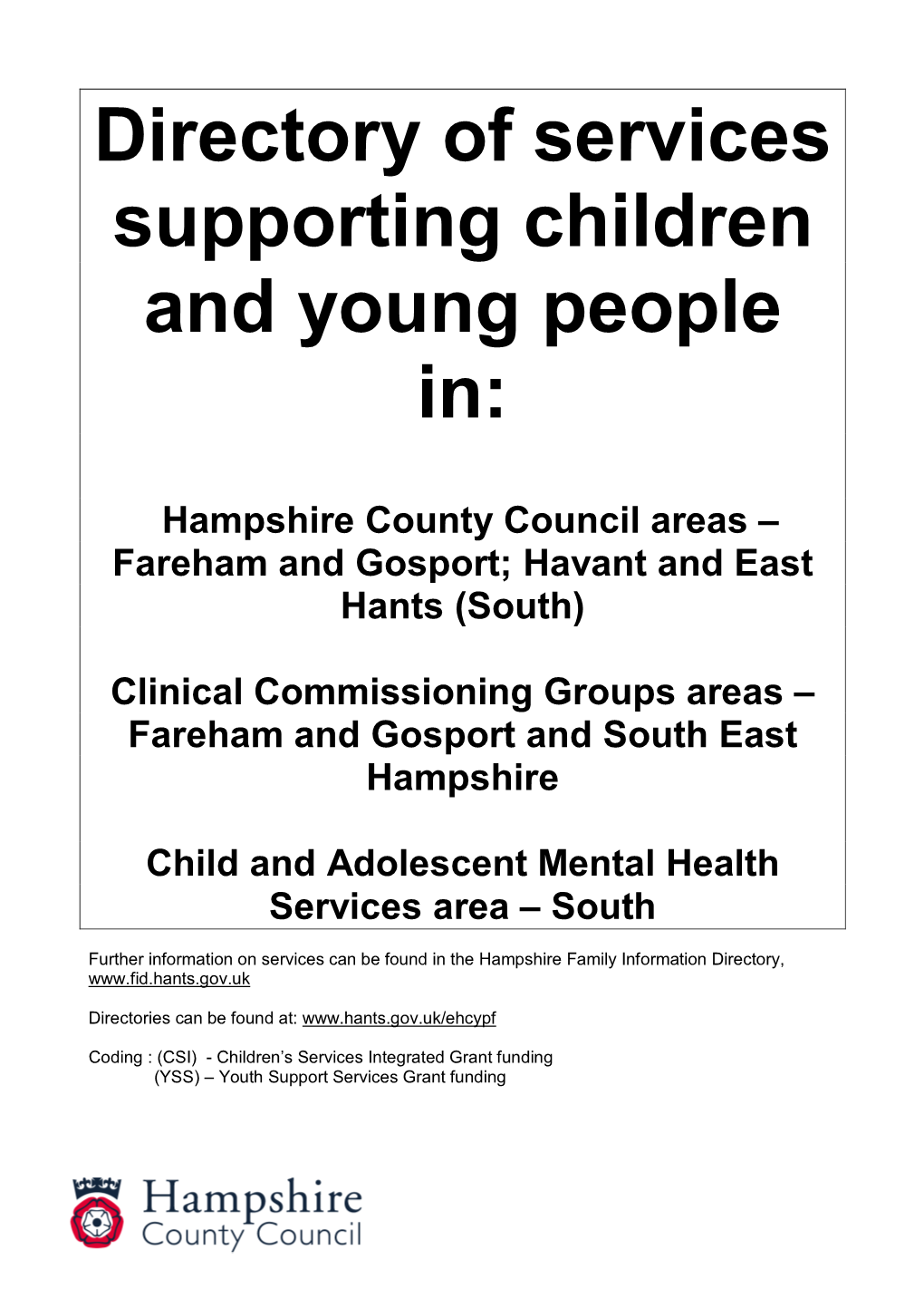 Directory of Services Supporting Children and Young People In