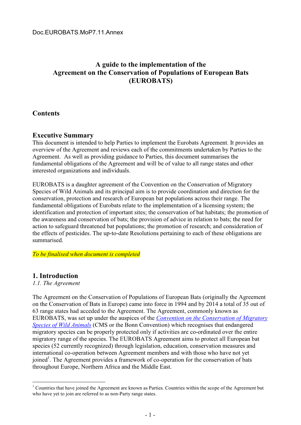 A Guide to the Implementation of the Agreement on the Conservation of Populations of European Bats (EUROBATS)