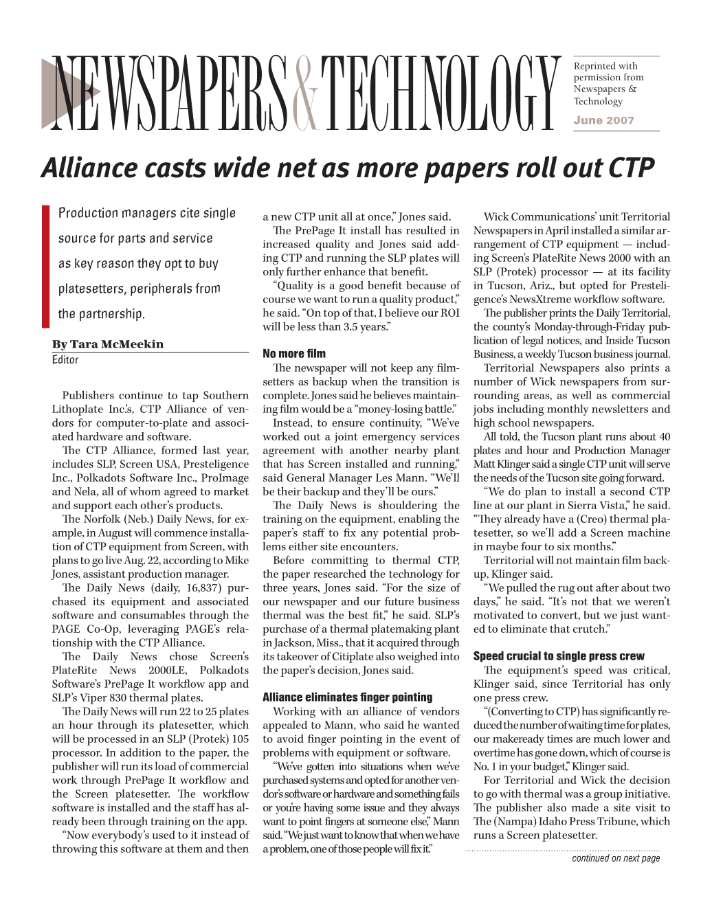 Alliance Casts Wide Net As More Papers Roll out CTP
