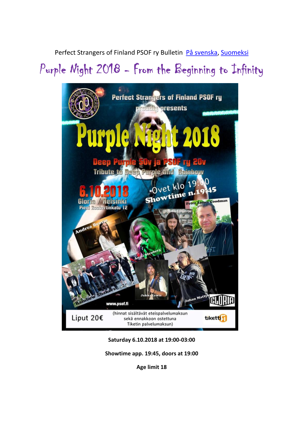 Purple Night 2018 - from the Beginning to Infinity