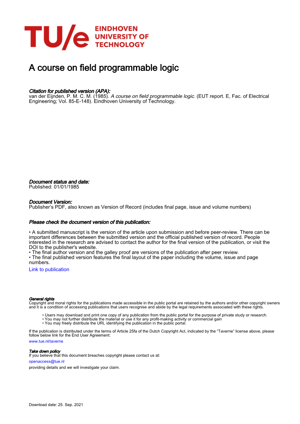 A Course on Field Programmable Logic