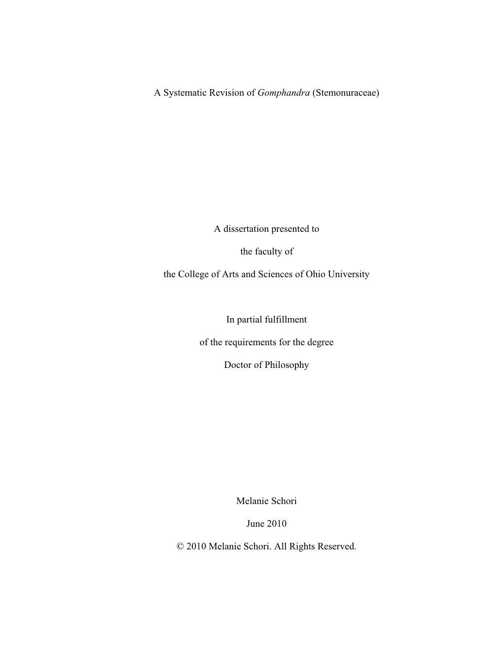 A Systematic Revision of Gomphandra (Stemonuraceae)