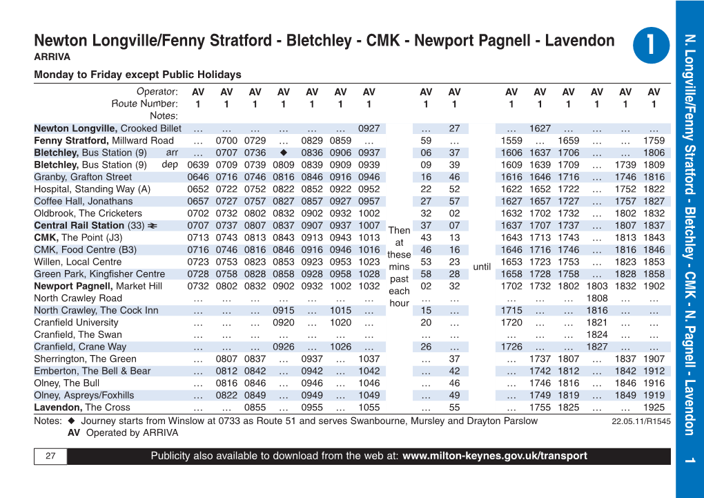 Newton Longville/Fenny Stratford - Bletchley - CMK - Newport Pagnell - Lavendon N