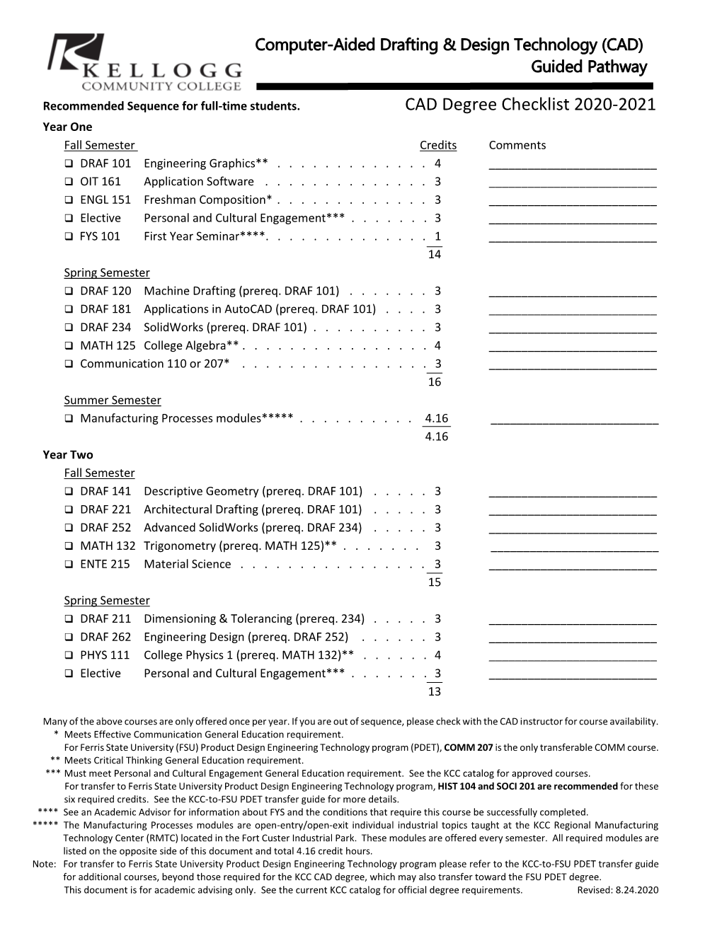 CAD 2020-21 Guided Pathway/Degree Checklist